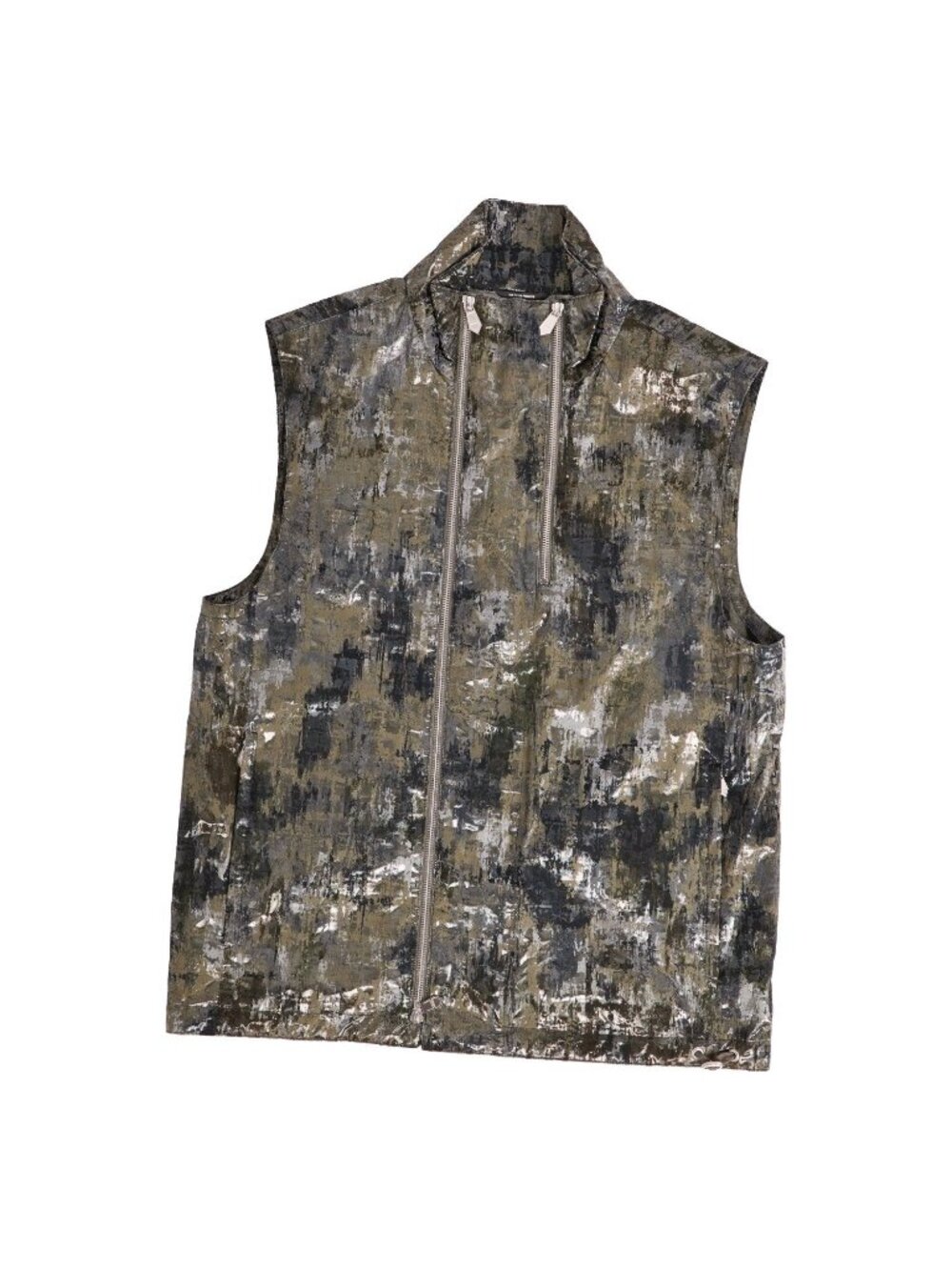 Hermes Vest Gilet Zip Up Camouflage Polyester Green 46